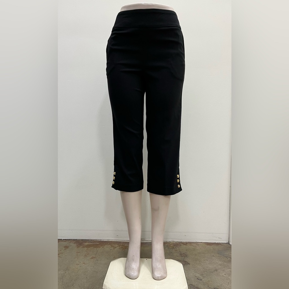 Black Cropped Pants with Button Detail